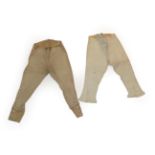 A Pair of Late 18th Century Buckskin Breeches, with fall front and button fastening, lace up waist