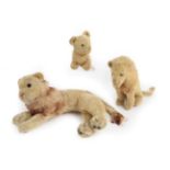 Circa 1930's and Later Lion Soft Toys, comprising a Steiff reclining lion, with pink stitched