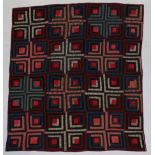 Circa 1880 Canadian Wool Log Cabin Quilt, incorporating checked and plain wools, home spun fabric in