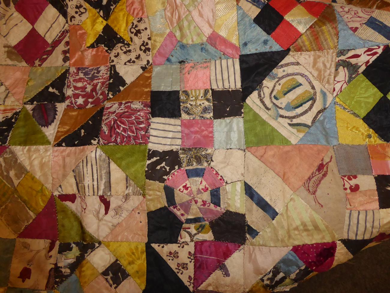 A Decorative 19th Century Patchwork Quilt With 18th Century Embroidery Patches, comprising a - Image 8 of 11