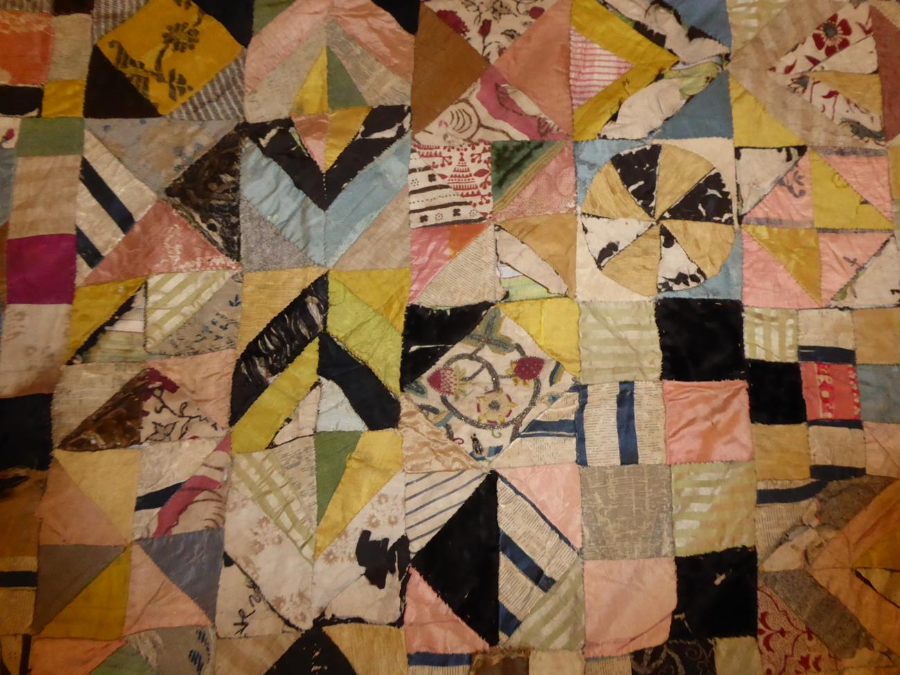 A Decorative 19th Century Patchwork Quilt With 18th Century Embroidery Patches, comprising a - Image 3 of 11