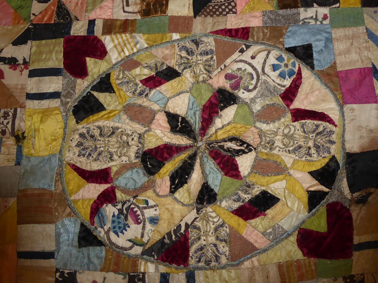 A Decorative 19th Century Patchwork Quilt With 18th Century Embroidery Patches, comprising a - Image 2 of 11