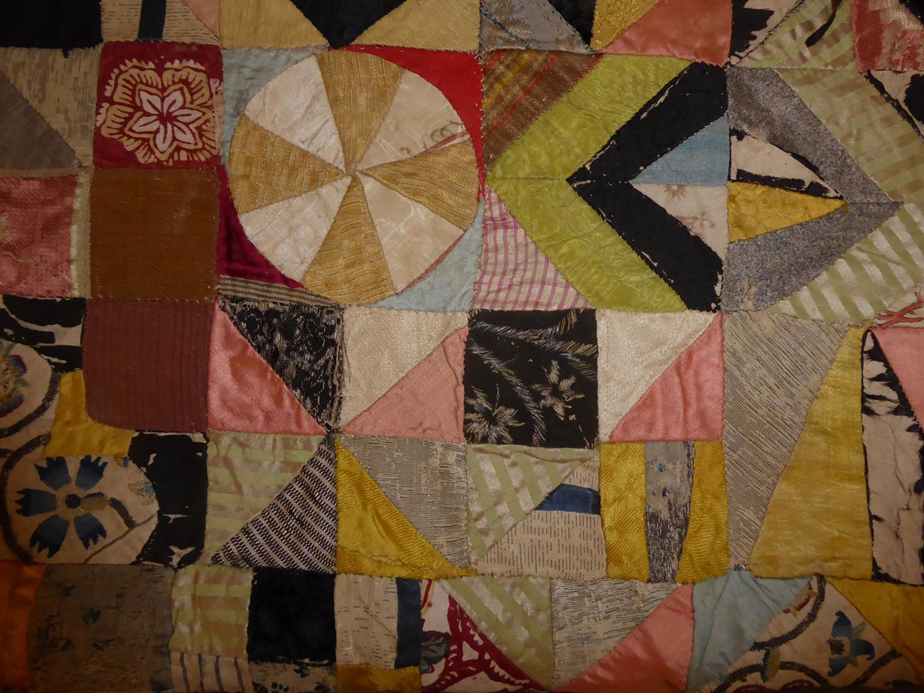 A Decorative 19th Century Patchwork Quilt With 18th Century Embroidery Patches, comprising a - Image 6 of 11