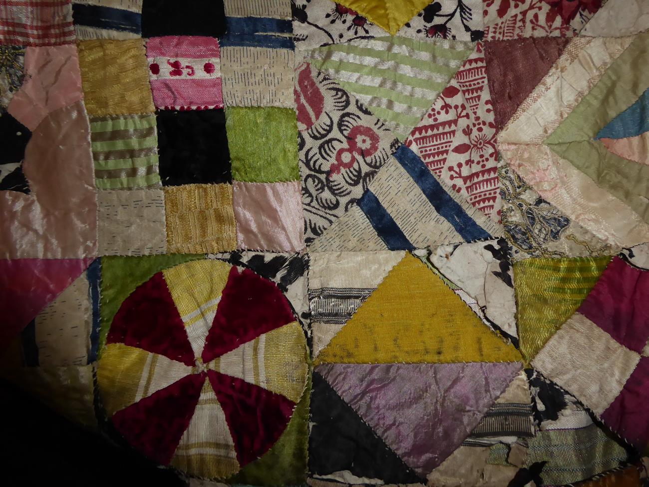 A Decorative 19th Century Patchwork Quilt With 18th Century Embroidery Patches, comprising a - Image 9 of 11