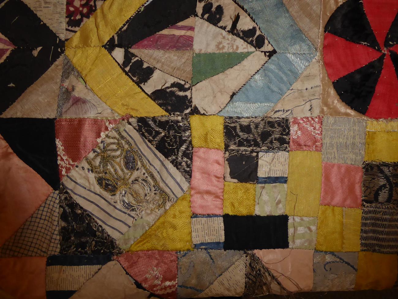 A Decorative 19th Century Patchwork Quilt With 18th Century Embroidery Patches, comprising a - Image 5 of 11