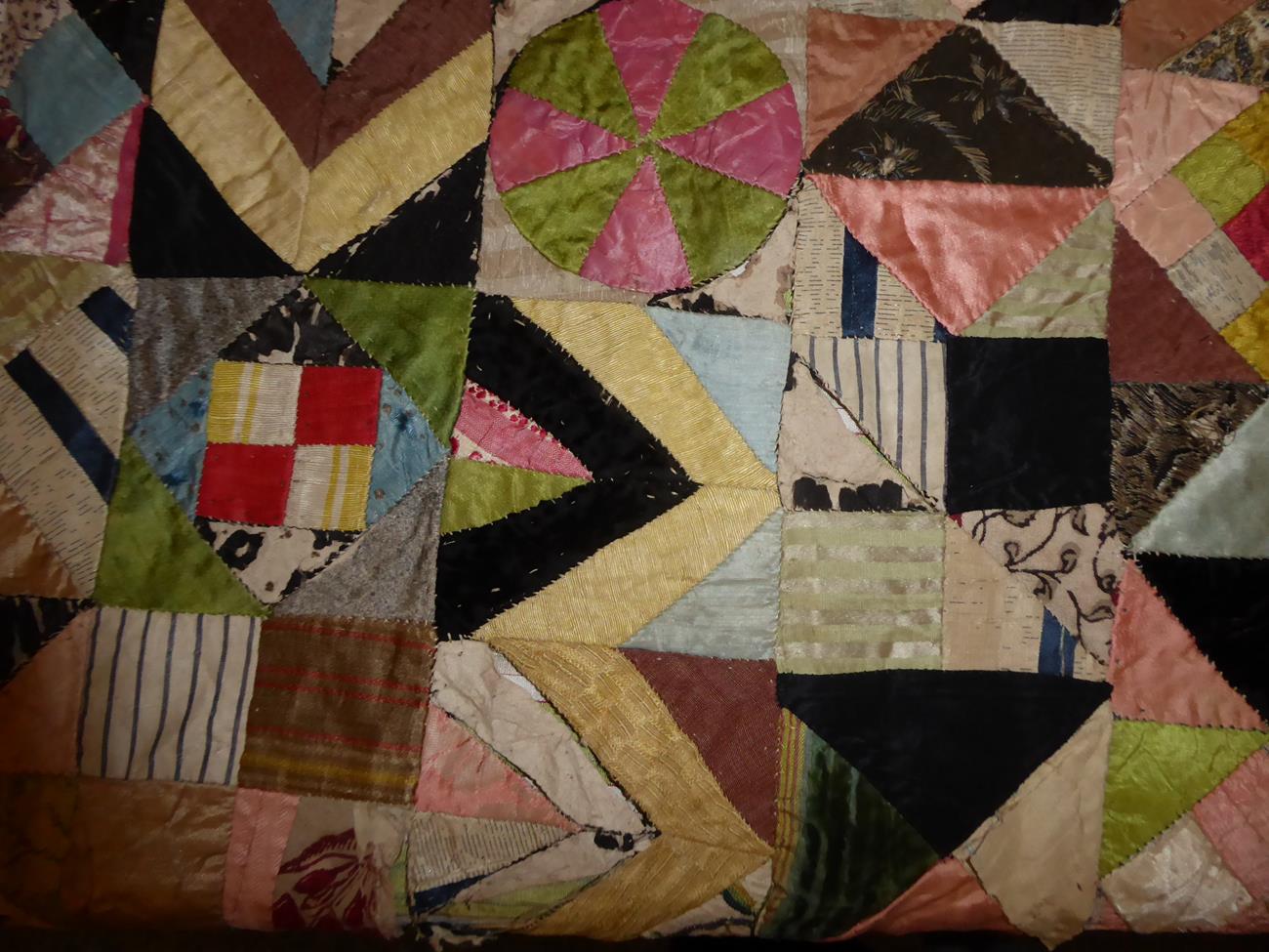 A Decorative 19th Century Patchwork Quilt With 18th Century Embroidery Patches, comprising a - Image 7 of 11