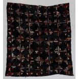 Late 19th Century Log Cabin Pattern Patchwork Quilt, comprising silk and velvet patches, with a