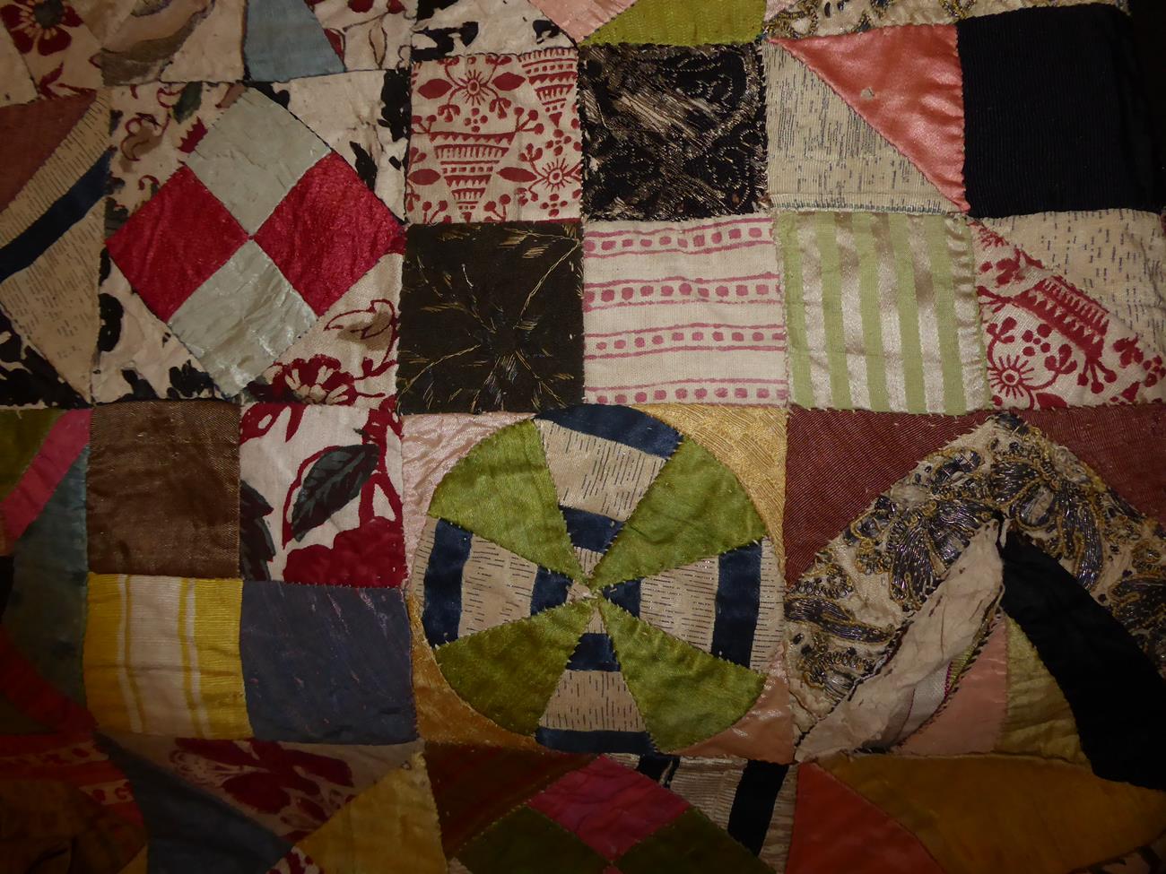 A Decorative 19th Century Patchwork Quilt With 18th Century Embroidery Patches, comprising a - Image 11 of 11