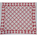 Large Late 1880's Welsh Irish Chain Quilt, in turkey red and white cotton, within a deep border of