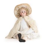 Large Handwerck Halbig Bisque Socket Head Doll, impressed '99' '14', with blonde wig, brown sleeping