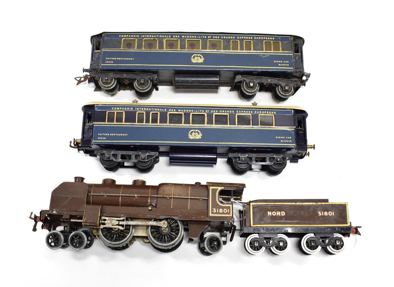 Hornby O Gauge C/w 4-4-2 Nord 31801 with tender (G, tender rewheeled) together with two bogie