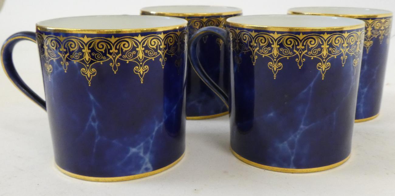 A Set of Four Sèvres Porcelain Coffee Cans and Saucers, 19th century, gilt with foliate and - Image 2 of 10