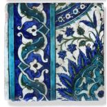 A Damascus Pottery Border Tile, circa 1580, from the same series, 22.5cm by 23cm. Flat chip