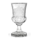 A German Glass Goblet, circa 1800, of campana form, engraved with a view of Güstrow, the reverse