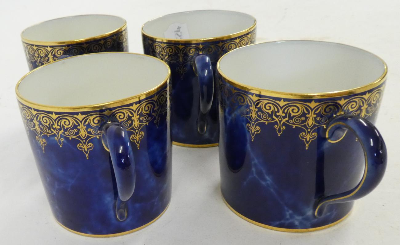 A Set of Four Sèvres Porcelain Coffee Cans and Saucers, 19th century, gilt with foliate and - Image 4 of 10