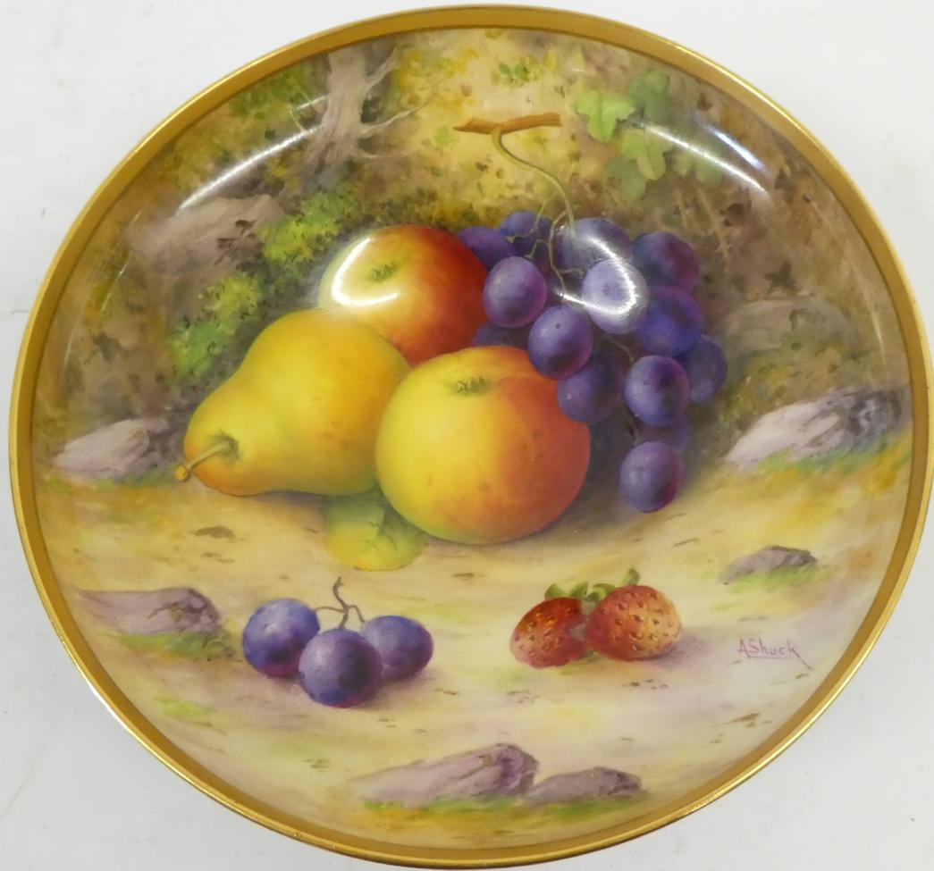 A Royal Worcester Porcelain Bowl, by Albert Shuck, 1920, of ogee circular form, painted with a still - Image 3 of 5