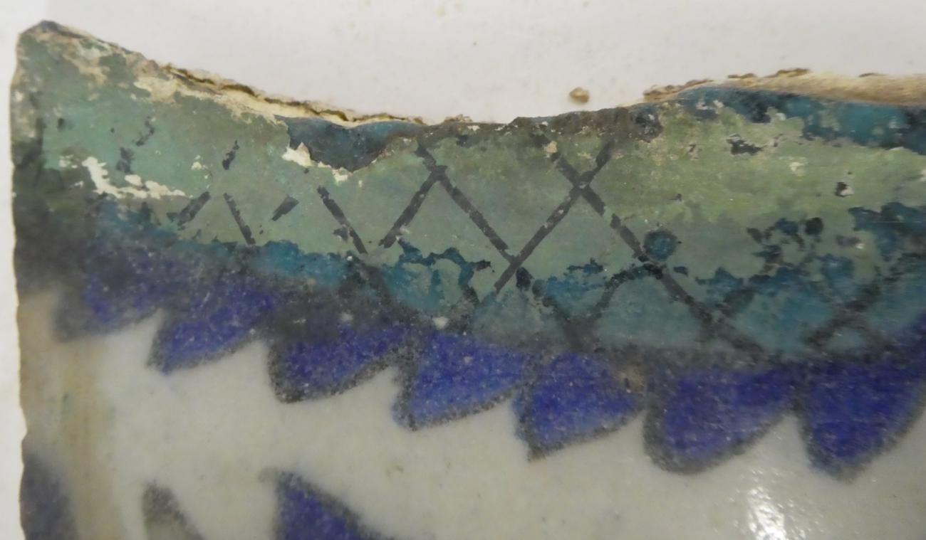 A Group of Five Damascus Pottery Tile Fragments, probably 17th/18th century, painted in turquoise, - Image 12 of 24