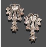 A Pair of Diamond Earrings, in the Moghal Style, diamonds cut in a naive manner, and eight-cut