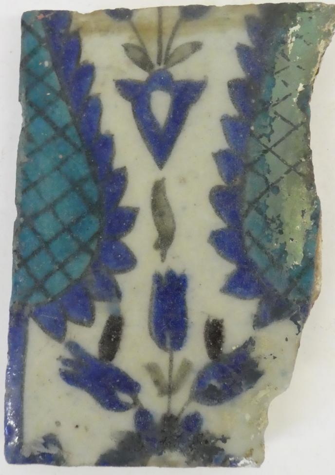 A Group of Five Damascus Pottery Tile Fragments, probably 17th/18th century, painted in turquoise, - Image 11 of 24