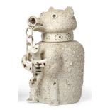 A Staffordshire White Salt Glazed Stoneware Bear Jug and Cover, circa 1750, naturalistically