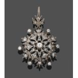 A 19th Century Diamond Starburst Pendant, old cut and rose cut diamonds in white claw settings