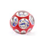 A Baccarat Red and White Double Overlay Millefiori Paperweight, circa 1850, with central cluster