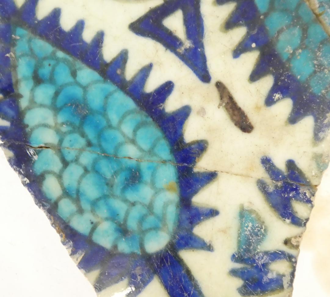 A Group of Five Damascus Pottery Tile Fragments, probably 17th/18th century, painted in turquoise, - Image 3 of 24