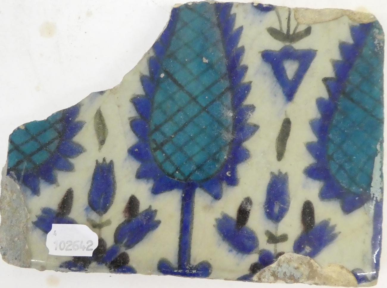 A Group of Five Damascus Pottery Tile Fragments, probably 17th/18th century, painted in turquoise, - Image 14 of 24