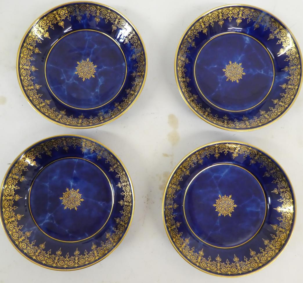 A Set of Four Sèvres Porcelain Coffee Cans and Saucers, 19th century, gilt with foliate and - Image 7 of 10