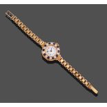 A Diamond and Sapphire Set Wristwatch, circa 1930, lever movement, white round dial with Arabic