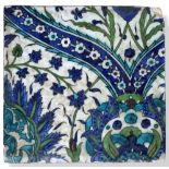 A Damascus Pottery Tile, circa 1580, painted in blue, green and turquoise with stylised flowerheads,