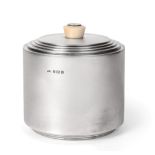 A George V Silver Biscuit-Box, by Asprey, Birmingham, 1932, cylindrical and with stepped base, the