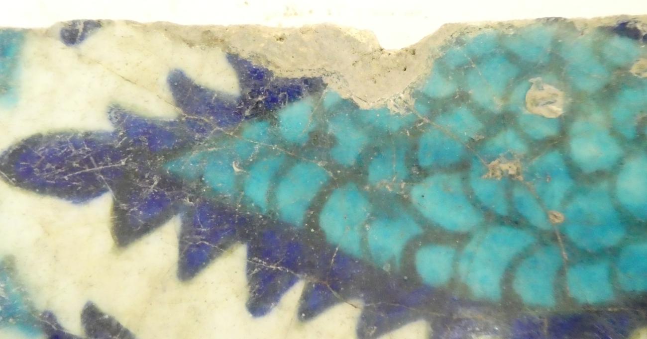 A Group of Five Damascus Pottery Tile Fragments, probably 17th/18th century, painted in turquoise, - Image 5 of 24