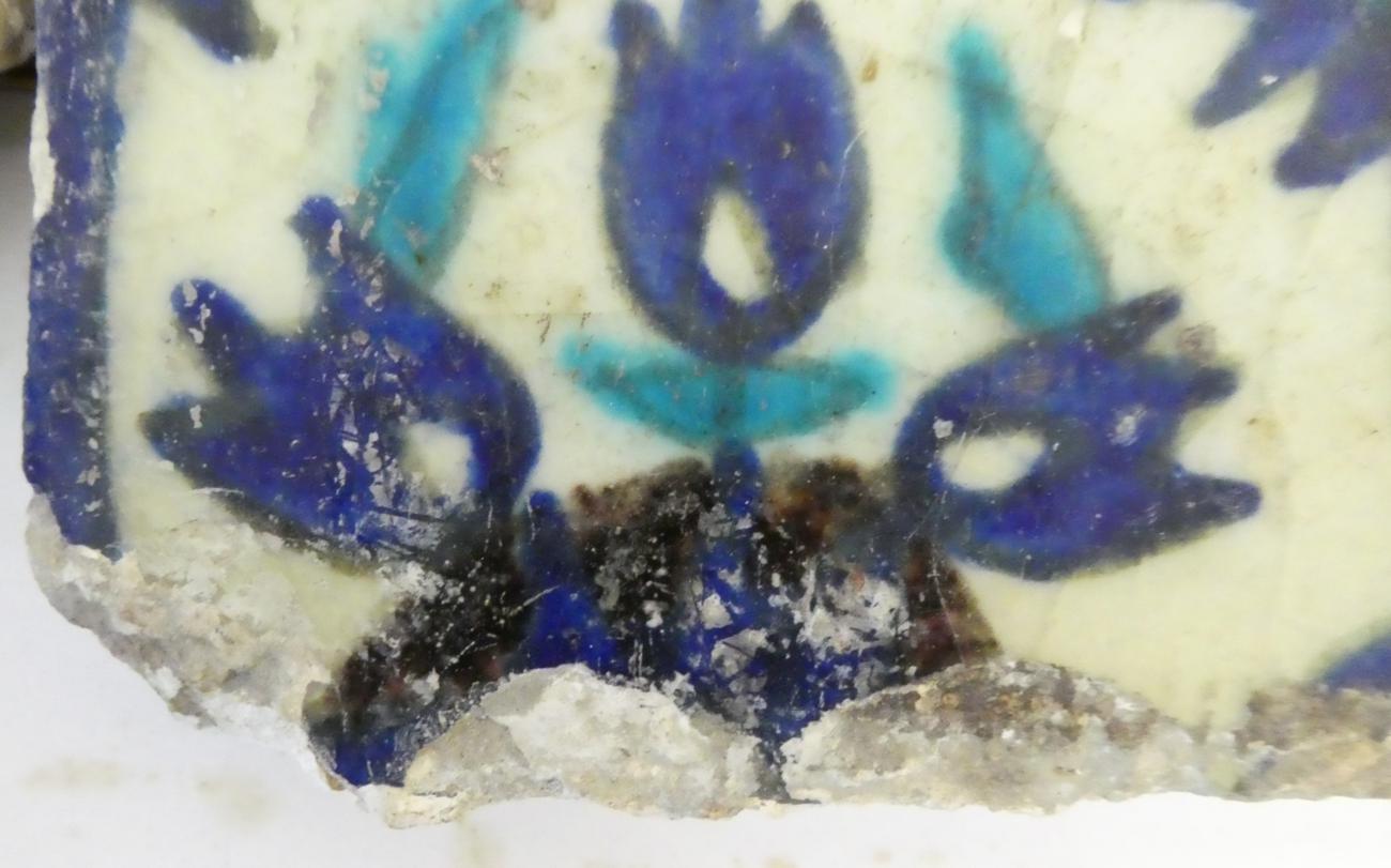 A Group of Five Damascus Pottery Tile Fragments, probably 17th/18th century, painted in turquoise, - Image 6 of 24