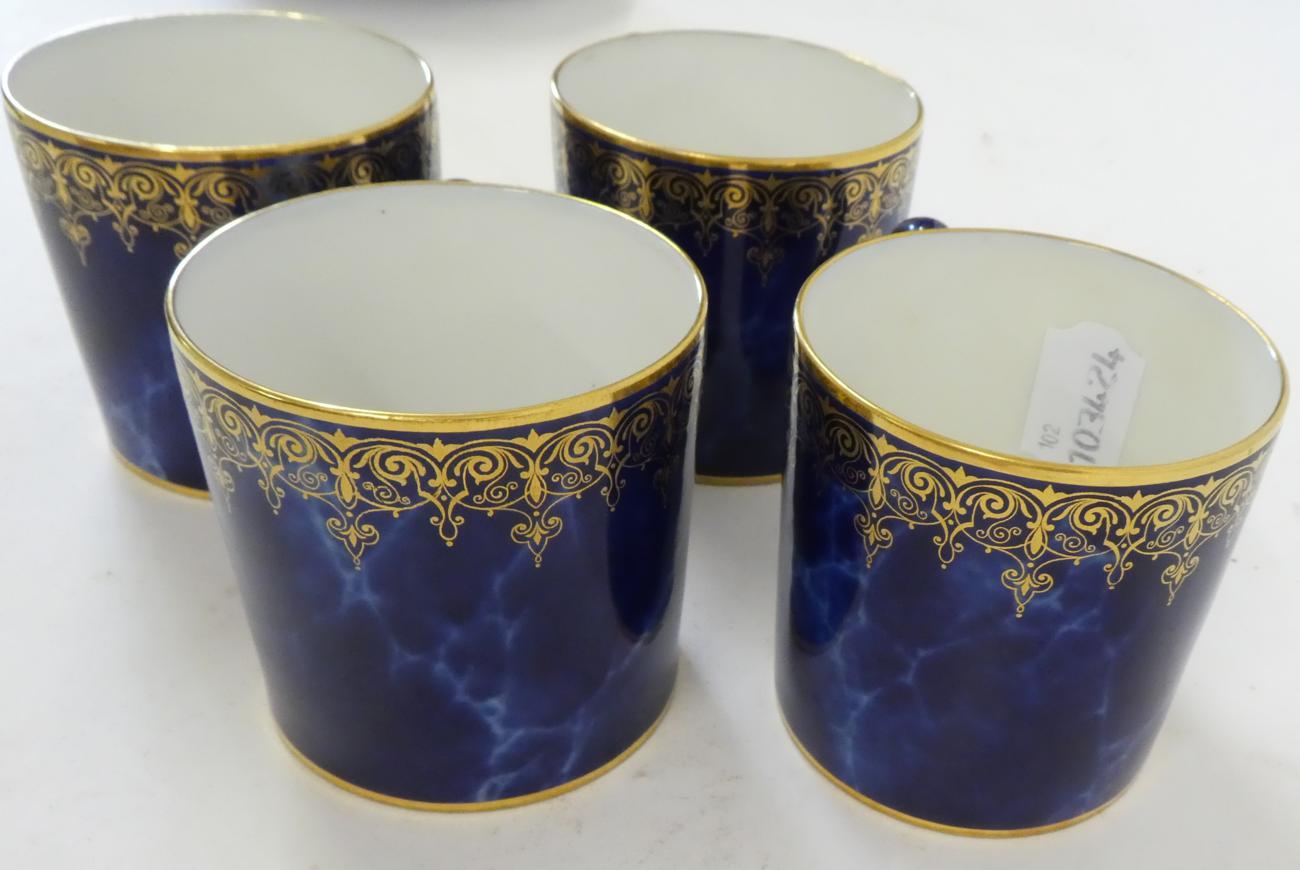 A Set of Four Sèvres Porcelain Coffee Cans and Saucers, 19th century, gilt with foliate and - Image 3 of 10