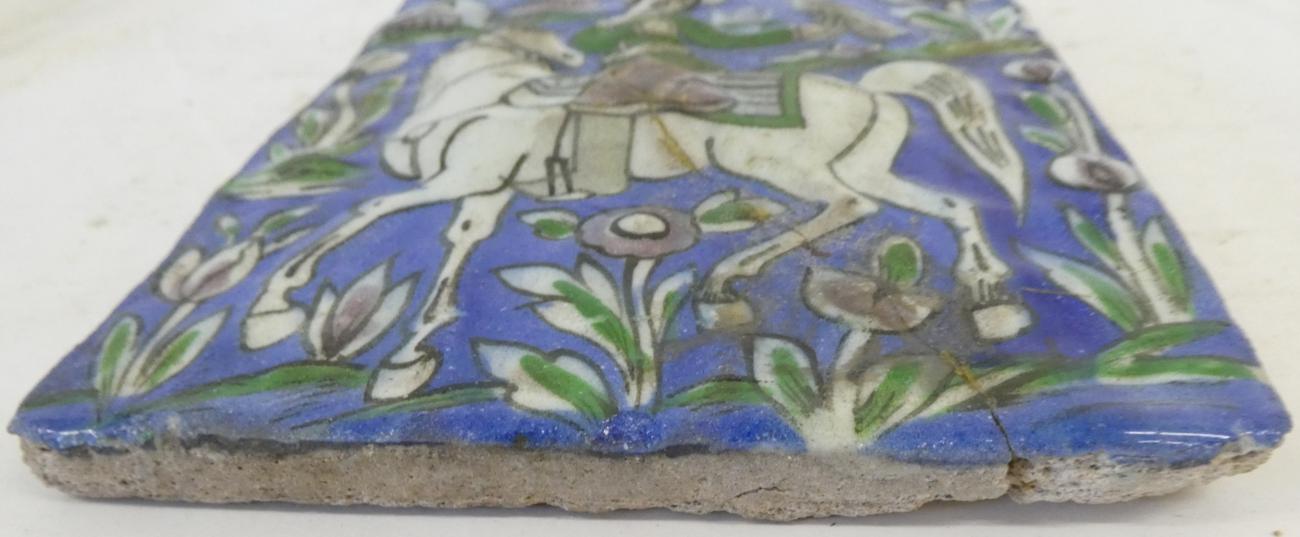 A Group of Five Damascus Pottery Tile Fragments, probably 17th/18th century, painted in turquoise, - Image 23 of 24