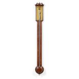 A George III Mahogany Stick Barometer, signed Dollond, London, circa 1800, exposed mercury tube with