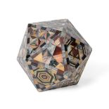 A Specimen Marble Polyhedron, late 19th century, each side with various coloured stones in geometric