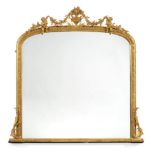 A Carved Giltwood and Gesso Overmantel Mirror, circa 1860, the original mirror plate within a stif-