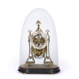 A Brass Skeleton Striking Mantel Clock, circa 1890, 6-inch silvered chapter ring with Arabic