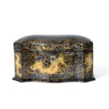 A Jennens & Bettridge Papier-Mâché Tea Caddy and Hinged Cover, circa 1840, of serpentine fronted