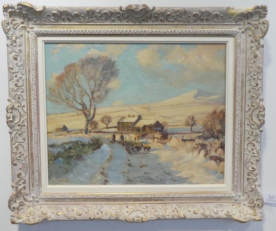 Herbert Royle (1870-1958) Dales farm in winter Signed, oil on board, 38.5cm by 49cm Artist's - Image 2 of 7