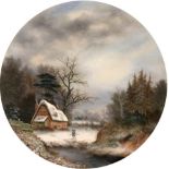 Charles Leaver (fl.1860-1884) Collecting faggots before a snow covered country cottage Oil on