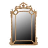 A French Third Republic Carved Giltwood and Gesso Mirror, in Louis XVI style, with mirror borders