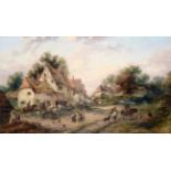 Georgina Lara (fl.1862-1871) A bustling village scene with vegetable seller Signed, oil on canvas,