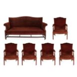 A 19th Century Six Piece Suite of George III Style Mahogany Seat Furniture, recovered in brown