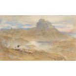 Albert Goodwin RWS (1845-1932) Bamburgh Castle Signed and inscribed in pencil Aug 5/94, mixed