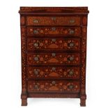 A Mid 19th Century Dutch Mahogany and Marquetry Inlaid Straight Front Chest, richly inlaid