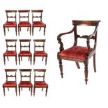 A Set of Nine Carved Mahogany Dining Chairs, circa 1820/30, including one carver, with carved