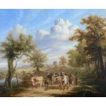 William Smith (fl.1813-1859) Countryfolk droving cattle on wooded pathway Signed and dated 1848, oil